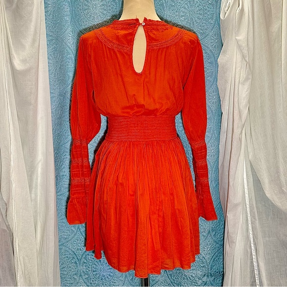 Free People Victorian Waisted Lace Inset and Embroidered Mini Dress Sz S/M - Picture 7 of 10